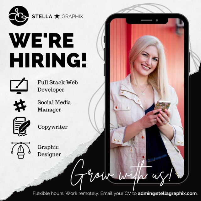 🌟Our design and digital marketing agency is growing and we are looking for some amazing talent to join us on this thrilling journey!⁣💫
⁣
➡️ We have several exciting positions open including:⁣
⁣
🖥 Web Designer & Developer: ⁣
Must have at least 2-3 years experience with Wordpress, PHP/MySQL, CSS and JavaScript. Experience with Shopify, Squarespace and App Development an asset. ⁣
⁣
📱Social Media Manager⁣
⁣
⌨️ Copywriter ⁣
⁣
💻 Graphic Designer:
Must be proficient with Adobe software. ⁣
3D design, CAD and motion graphics experience are an asset.⁣
⁣
✅ If you are a detail-oriented, creative thinker, who is motivated, inspired and works well independently as well as in a team environment, then we may just be the perfect fit! Recent grads are welcome. ⁣
⁣
✅ Flexible work schedule, full time and part time opportunities available + work remotely!⁣ ⁣

✨ As we focus on growing our business and expanding our team going into 2022, we will be prioritizing a company culture that's centred around equity, diversity and inclusion.⁣
⁣
📩 Apply by emailing your cover letter and resume to admin@stellagraphix.com.⁣
⁣
🗣 Know someone perfect for the job? Be sure to share this post or tag them in the comments!⁣
⁣
.⁣
.⁣
.⁣
.⁣
.⁣
#webdesigner #webdeveloper  #socialmediamanager #newmarketontario #auroraontario #eastgwillimbury #toronto #ontariocanada #copywriter #graphicdesigner #socialmediamanager #hiring #hiringnow #nowhiring #ontariobusiness #keswick #simcoecounty #yorkregion  #socialmediamanager #ocad #yorkuniversity #senecacollege #ryersonuniversity #ryerson #uoft #sheridancollege #georgebrowncollege #ontariosmallbusiness #ontariobusiness